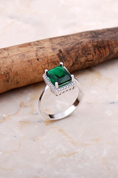 Sümer Telkari Yeşim Taşlı Baget Rodyumlu Gümüş Yüzük 3712