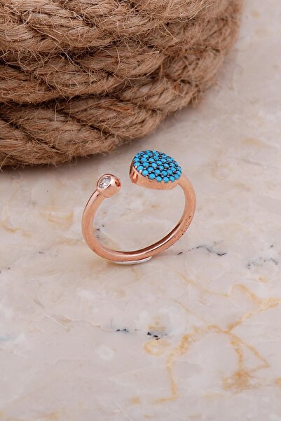 Sümer Telkari Turkuaz Taşlı Rose Gümüş Yüzük 3522