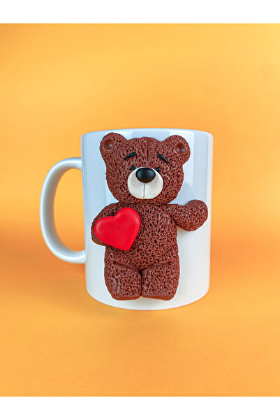 kuphane 3d Kabartma Sevgililer Günü Kalpli Kupa Bardak, Ayıcık - Teddy Bear F...