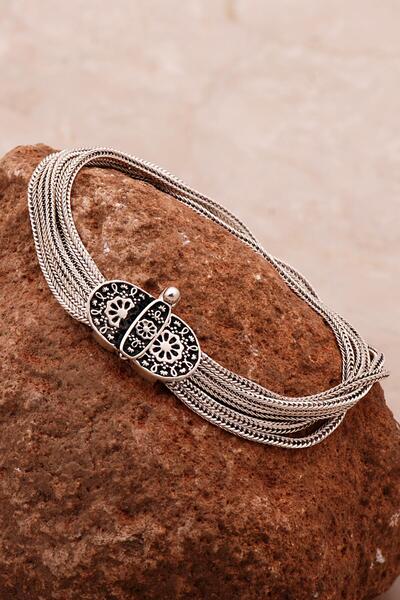 Sümer Telkari Anadolu Motifli Hasır Elişi Oksitli Tasarım Gümüş Bileklik 4315
