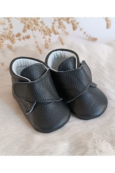 Hodore Genuine Black Leather Velcro Baby Boots