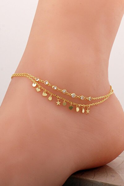 Sümer Telkari Tasarım İkili Altın Kaplama Gümüş Halhal 356