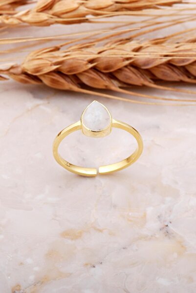 Sümer Telkari Ay Taşlı Damla Altın Kaplama Gümüş Yüzük 3662