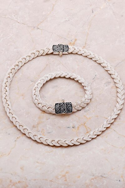 Sümer Telkari Midyat Hasırı Örgü Tasarım Elişi Gümüş Set 2672