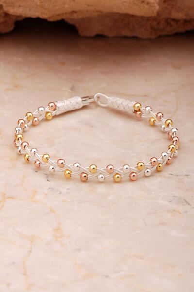 Sümer Telkari Kazaziye İşlemeli Elişi Renkli Toplu Örgü Gümüş Bileklik 4398