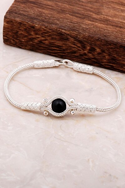 Sümer Telkari Kazaziye Işlemeli Oltu Taşlı Gümüş Bileklik 3258