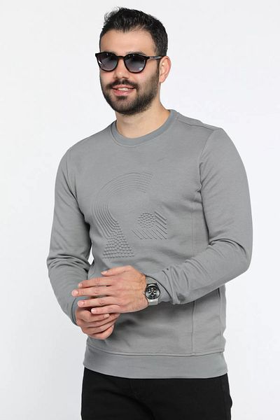 MİSHAR İTALİA Мъжки суитшърт с релефно деколте в сив цвят