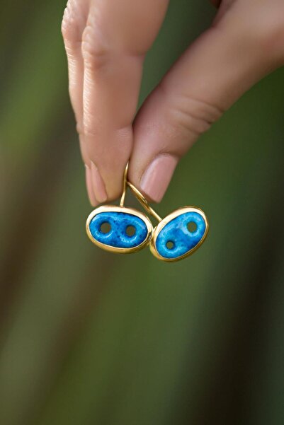 Sümer Telkari Süryani Nazar Boncuğu Altın Yaldızlı Gümüş Küpe 4738