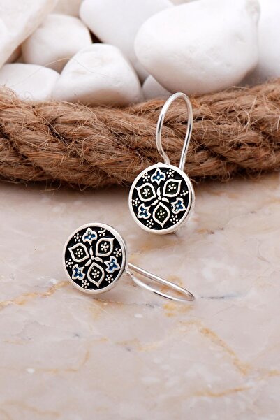 Sümer Telkari Anadolu Motifli Mineli Elişi Gümüş Küpe 5921