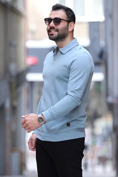 MİSHAR İTALİA Ανδρικό φούτερ γαλάζιο Polo Neck