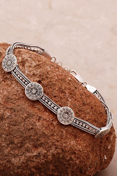 Sümer Telkari Anadolu Motifli Hasır Elişi Oksitli Tasarım Gümüş Bileklik 4327