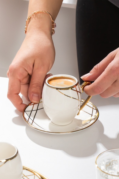 Porsima Solara Altın Yaldızlı 6 Kişilik Fincan Seti 12 Parça Türk Kahvesi Takımı Kahve Fincanı