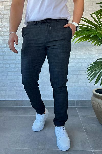 MİSHAR İTALİA Μαύρο ανδρικό παντελόνι Jogger με αυτοσχεδιασμό μέσης