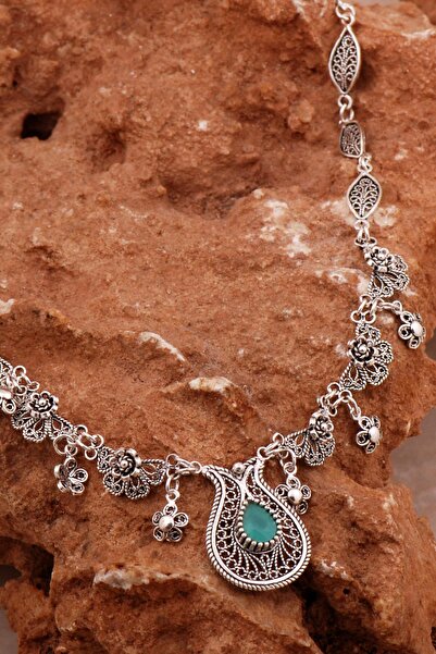 Sümer Telkari Kalsedon Laleli Telkari İşlemeli Gümüş Gerdanlık Kolye 8012