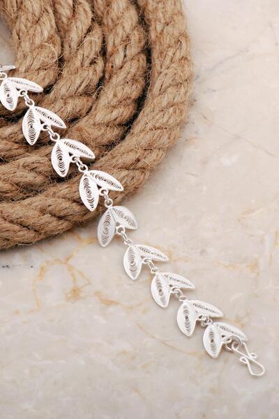 Sümer Telkari Midyat Telkari Sanatı İşlemeli Elişi Yaprak Gümüş Bileklik 4661