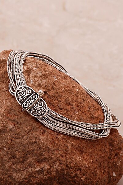 Sümer Telkari Anadolu Motifli Hasır Elişi Oksitli Tasarım Gümüş Bileklik 4319