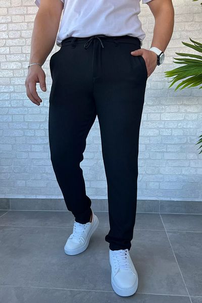 MİSHAR İTALİA Μαύρο ανδρικό παντελόνι Jogger με μοτίβο με γραμμή