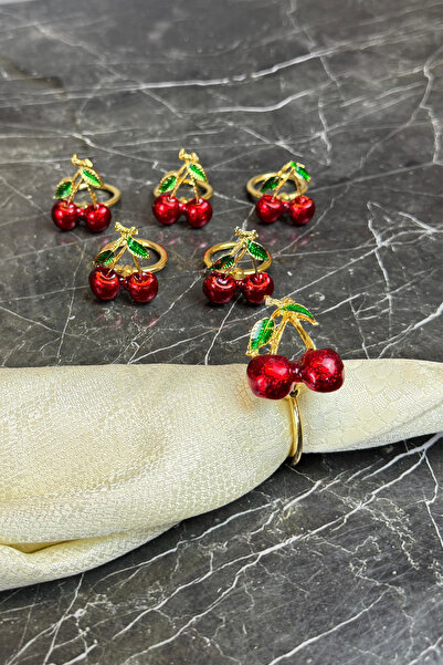 MAY HOME 6'lı Gold Kiraz Peçete Halkası Peçete Yüzüğü