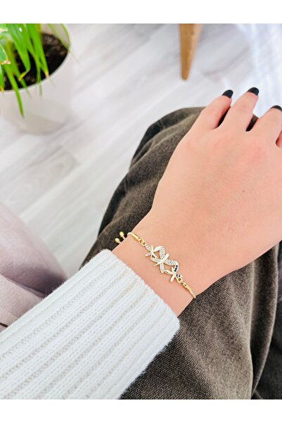 RM Bijuteri Zirkon Taşlı 3 lü Kelebek Model Asansörlü Çelik Bileklik