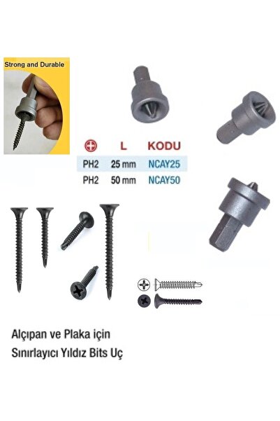 GFB Alçıpan Vidalama Matkap Ucu Ph2 X25 S2 Çeliği Şapkalı Sınırlayıcı Bits Ucu 3 Adet Stoplu