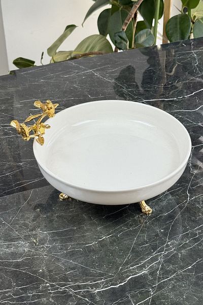 MAY HOME Porcelain Serving Bowl - With Base Legs and Bird Detail