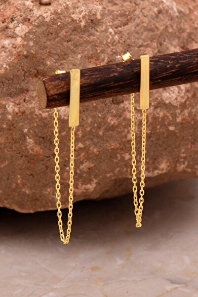 Sümer Telkari Plaka Altın Kaplama Gümüş Zincir Küpe 6098