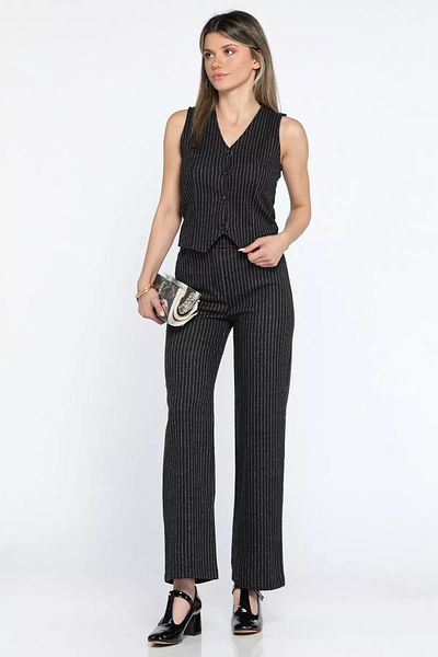 GÜLSELİ Black Women's Striped Vest Pants Double Set