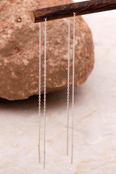 Sümer Telkari Rodyumlu Gümüş Zincir Küpe 6089