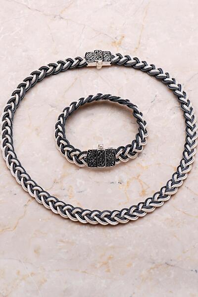 Sümer Telkari Midyat Hasırı Örgü Tasarım Elişi Gümüş Set 2671