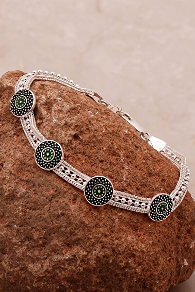 Sümer Telkari Mardin Güneşi Mineli Hasır Elişi Tasarım 925 Ayar Gümüş Bilekli...