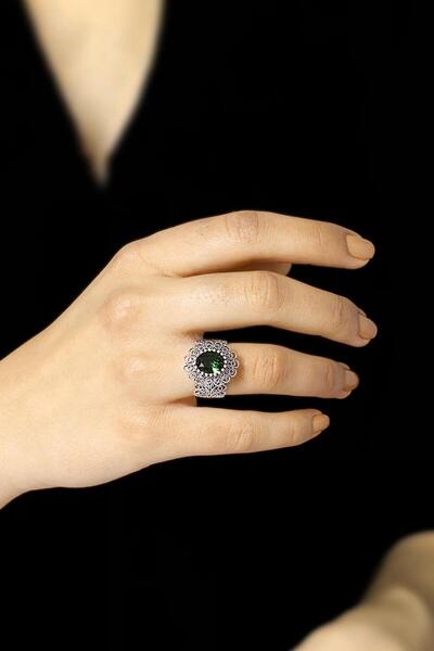 Sümer Telkari Yeşim Taşlı Telkari İşlemeli Gümüş Yüzük 2510