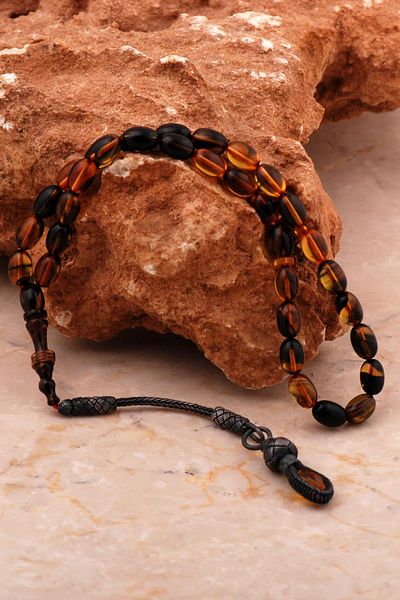 Sümer Telkari Master Work Moire Silver Prayer Beads - Fire Amber, Kazaziye Embroidered 358