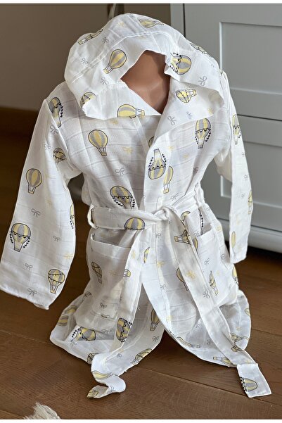 Shopiole Müslin Kapşonlu Çocuk Bornoz Banyo ve Plaj Çocuk Bornozu /5-6 Yaş Uç...