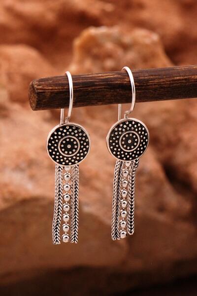 Sümer Telkari Anadolu Motifli Elişi Oksitli Hasır Gümüş Küpe 6138