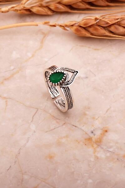 Sümer Telkari Telkari İşlemeli Gümüş Elişi Zümrüt Yüzük 3746