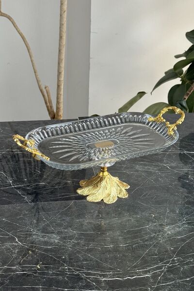 MAY HOME Kand Gold Vetro Glass Serving and Pedestal Serving Plate