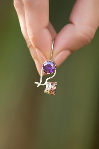 Sümer Telkari Ametist Taşlı Elişi Gümüş Küpe 4234