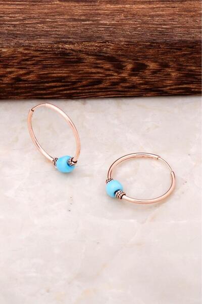 Sümer Telkari Rose Gümüş Turkuaz Taşlı Halka Küpe 4518