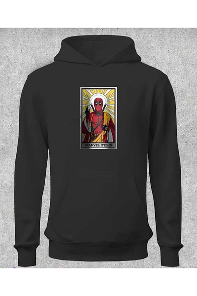 FULL TOLERANCE Marvel Deadpool Jesus Printed Unisex Oversize Hooded Fleece Sweatshirt