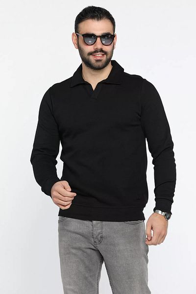 MİSHAR İTALİA Μαύρο ανδρικό φούτερ Polo Neck