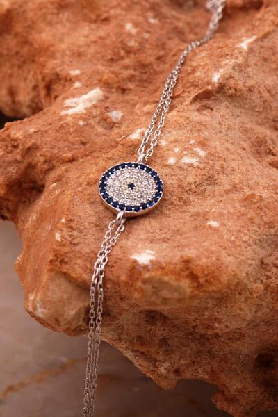 Sümer Telkari Nazar Boncuklu Rodyumlu Gümüş Bileklik 4616