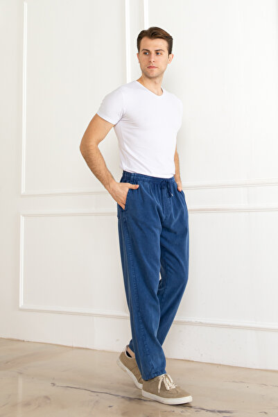 nacar çarşı ERKEK Oversize BELİ LASTİKLİ KALIN Keten RAHAT DÜZ PAÇA Salaş Alt Jogger Pantolon