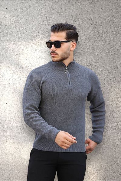 BİRBEYSTORE Мъжки трикотажен пуловер Slimfit