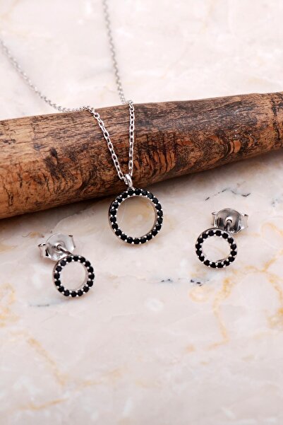 Sümer Telkari Halka Tamtur Taşlı Safir Rodyumlu Gümüş Kolye Küpe Seti 2607