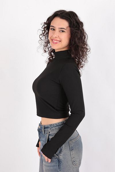 Hadise 2166 Stand Collar Finger Snap Crop
