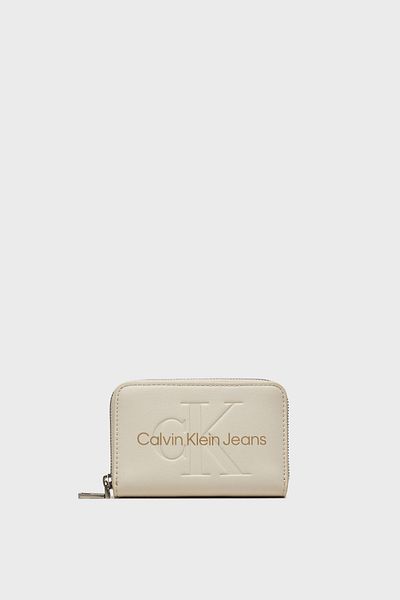 Calvin Klein Women's Beige Wallet - Brand Lettering, Logo Pattern, Zipper K60K 612255 -Acf