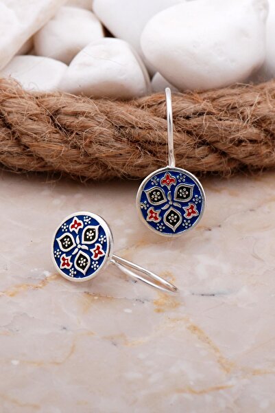 Sümer Telkari Anadolu Motifli Mineli Elişi Gümüş Küpe 5919