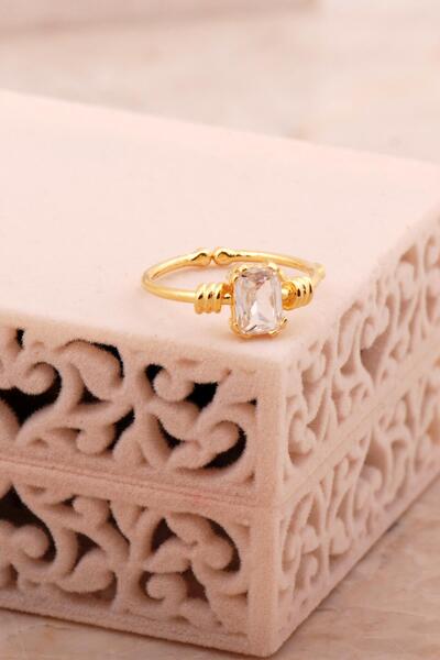 Sümer Telkari Kuvars Altın Yaldızlı Gümüş Baget Yüzük 5776