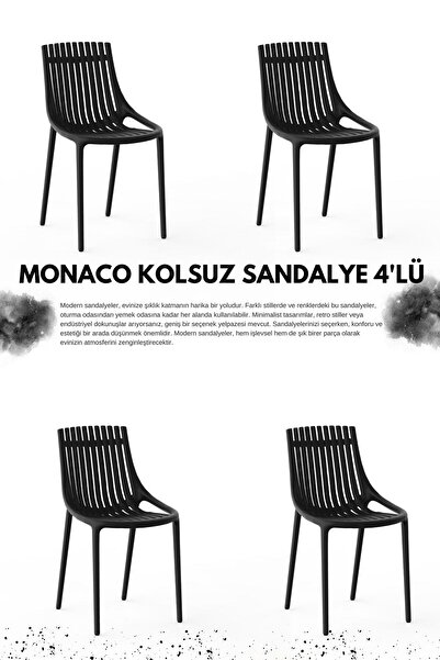 Daim Plastik MONAKO KOLSUZ  LÜX CAFE &  RESTAURANT  SANDALYESİ 4 Lü Set