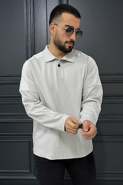 MİSHAR İTALİA Γκρι ανδρικό πουκάμισο με γιακά φούτερ